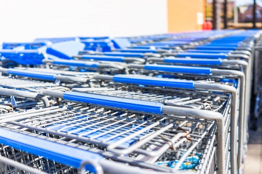Row of shopping carts.