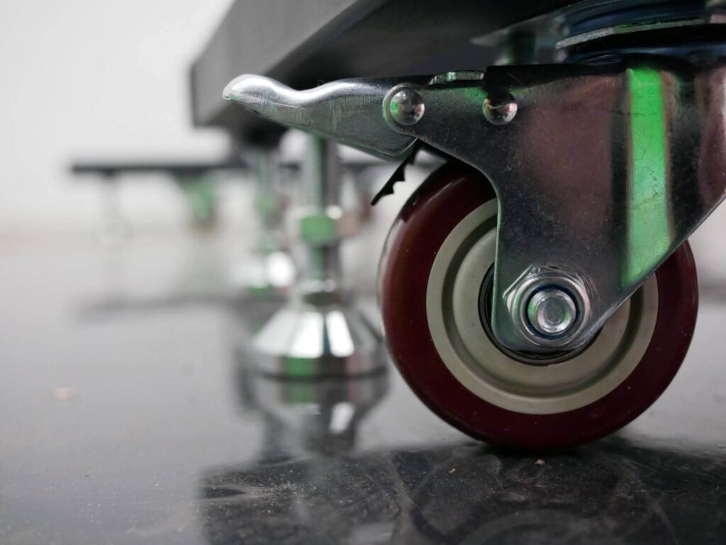 A close up image of a red wheel.