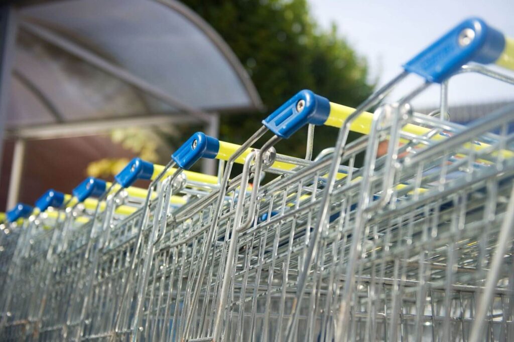 Line of metal shopping carts.