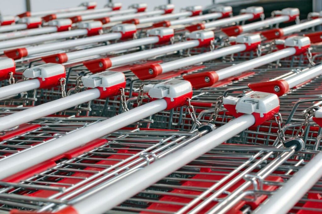 Rows of shopping carts.