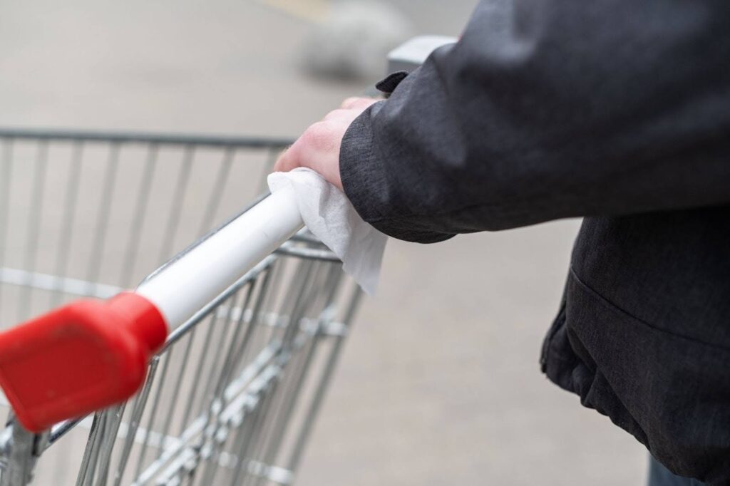 A metal shopping cart