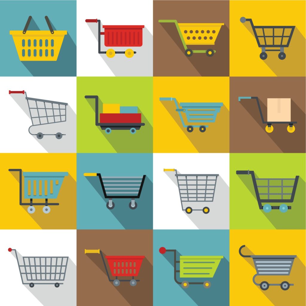 Group of animated shopping carts