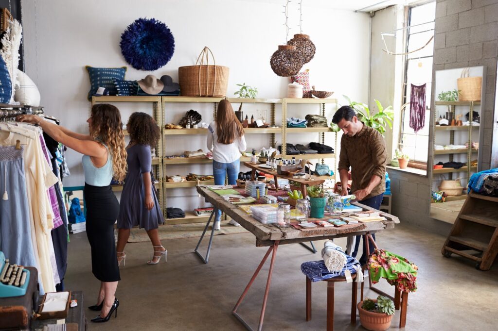 Customers shopping in a small shop