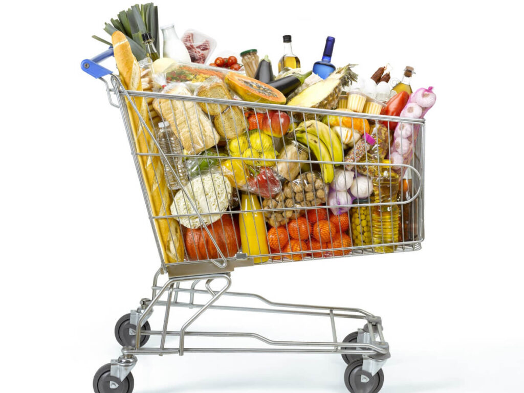 Shopping cart full of groceries