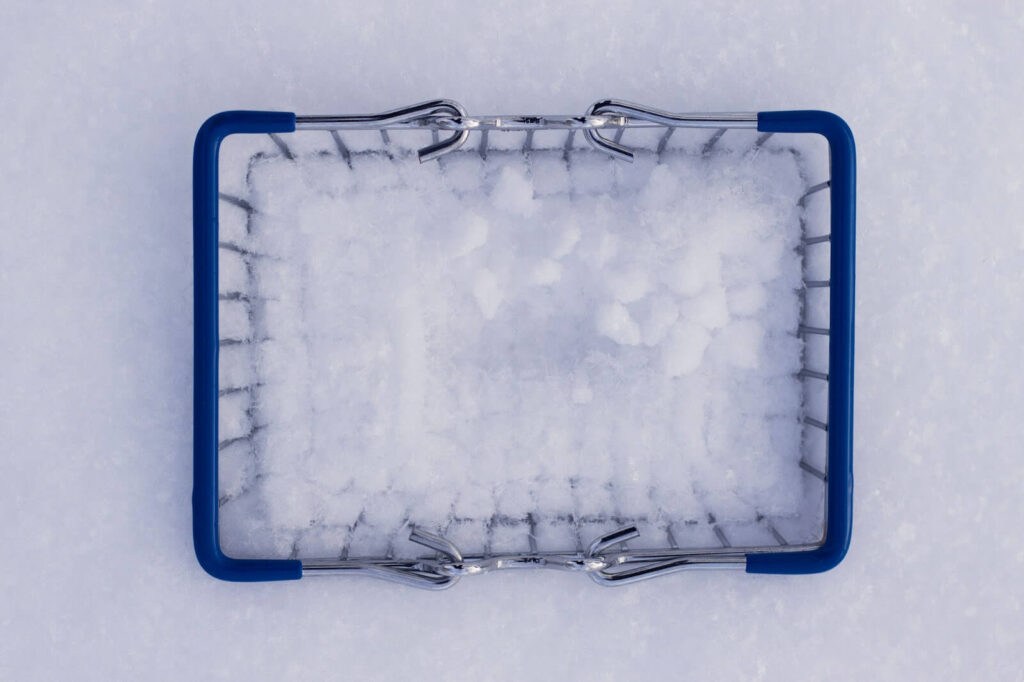 shopping basket in the snow