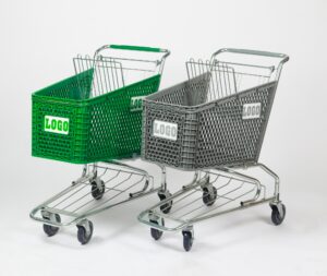 Green and grey shopping carts.