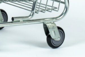 Bottom wheels of a shopping cart
