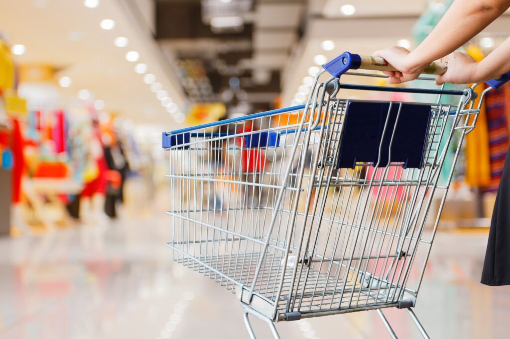 Wire cart in a grocery store