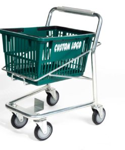 Small cart for kids with green plastic basket