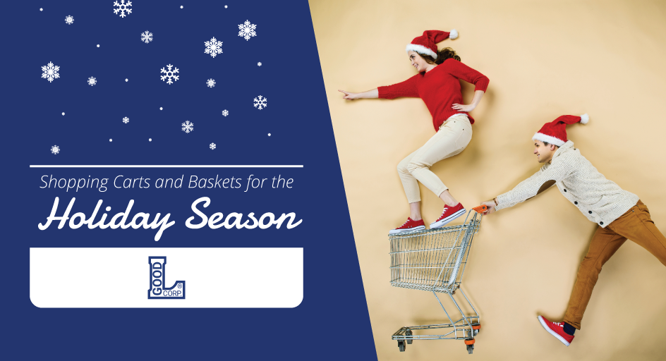 Woman in Christmas clothing in a shopping cart