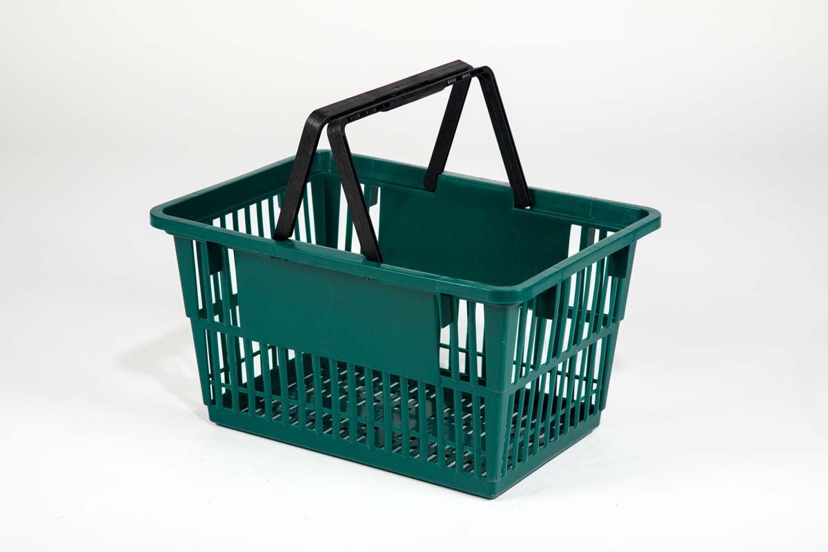 12 Shopping Basket Set Blue Standard-size w/ Plastic Handle Display Rack & Sign 
